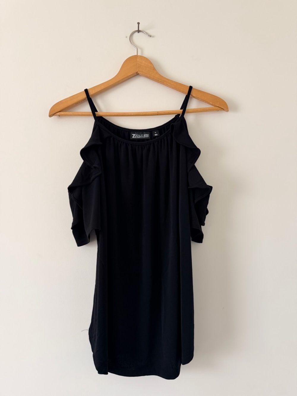 New York & Company Black Cold-Shoulder Pleated Top